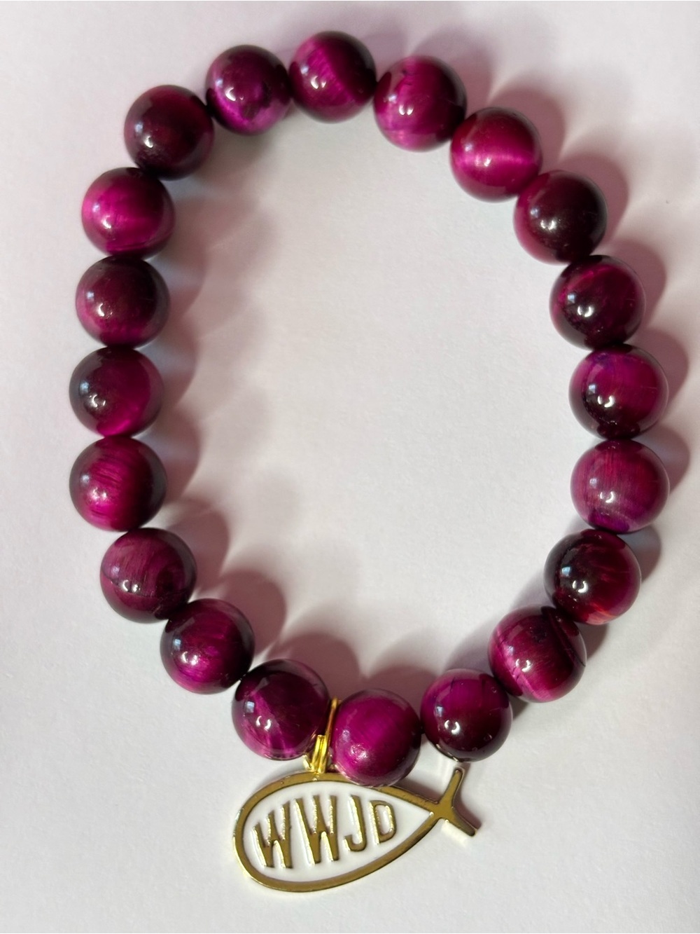 Women’s Pink Beaded Bracelet with Gold WWJD Charm